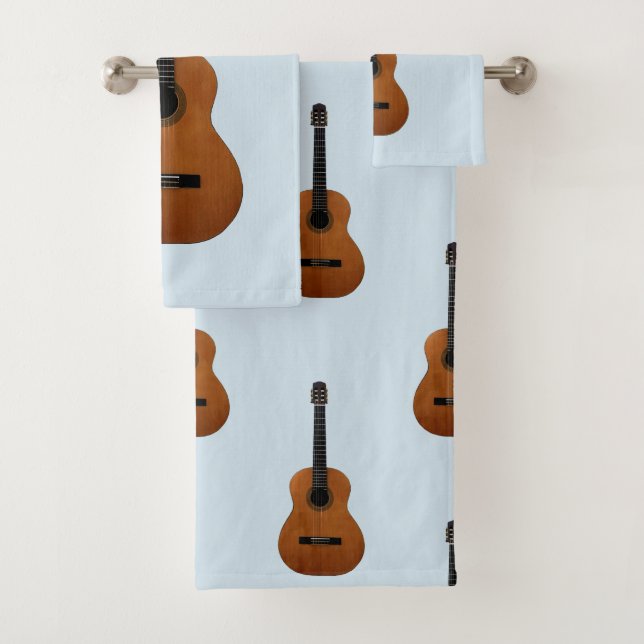 Acoustic Guitar Musical Cute Blue Bath Towel Set (Insitu)