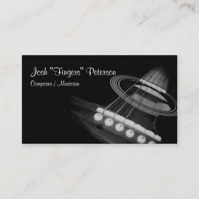 Acoustic Guitar Musician BlackWhite Business Card (Front)