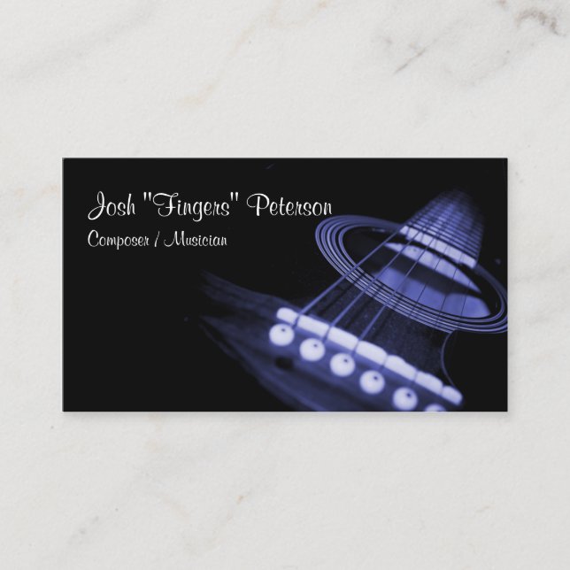 Acoustic Guitar Musician Blue Business Card (Front)