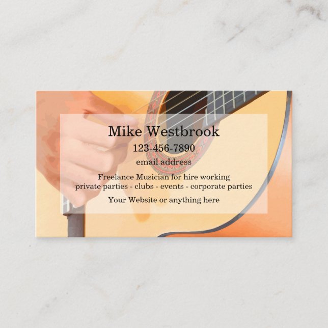 Acoustic Guitar Musician Entertainer Business Card (Front)