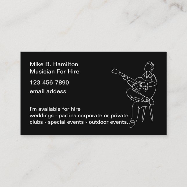 Acoustic Guitar Musician For Hire Business Card (Front)