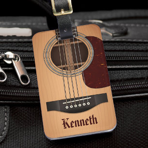 Acoustic Guitar Musician Guitarist Tan Brown Luggage Tag