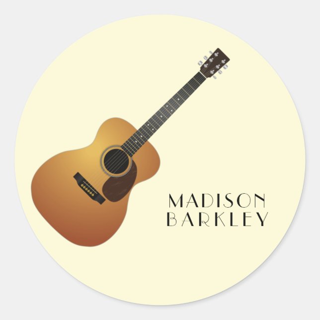 Acoustic Guitar Musician Music Teacher Classic Round Sticker (Front)