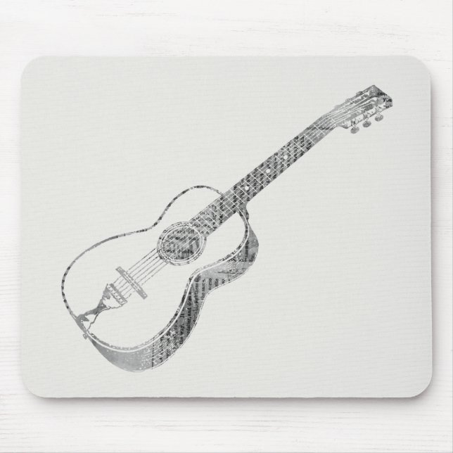 Acoustic Guitar Newspaper Text Paper Style Mouse Mat (Front)