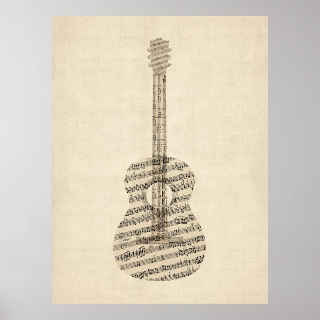 Acoustic Guitar Old Sheet Music Poster (Front)