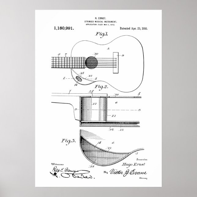 Acoustic Guitar Patent Poster (Front)