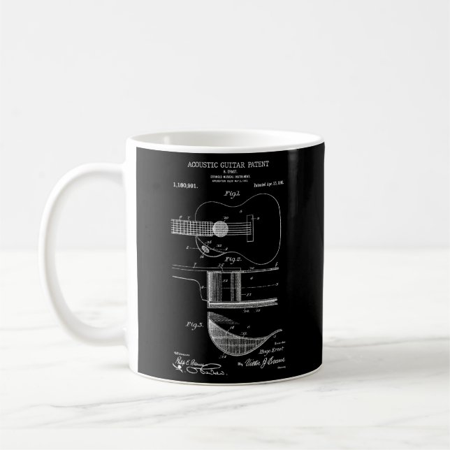 Acoustic Guitar Patent Print 1916 Patent Music Coffee Mug (Left)