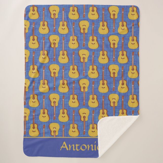 Acoustic Guitar Personalised Sherpa Blanket (Front)