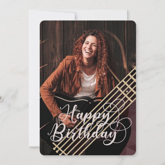 Acoustic Guitar Photo Birthday Card (Front)
