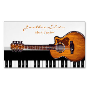 Acoustic Guitar Piano Keys Music Teacher Magnetic Business Card