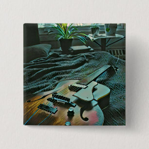 Acoustic guitar player 15 cm square badge