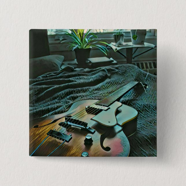Acoustic guitar player 15 cm square badge (Front)