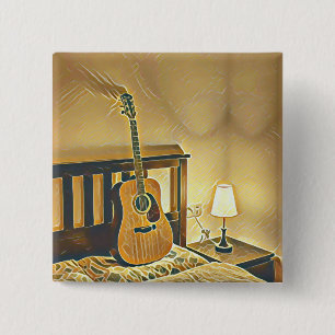 Acoustic guitar player gift 15 cm square badge