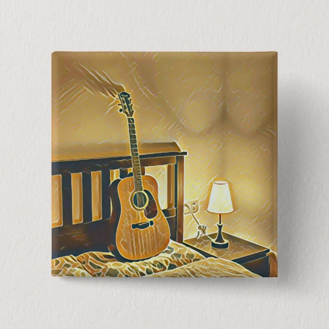 Acoustic guitar player gift 15 cm square badge (Front)