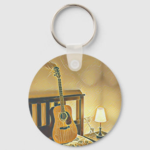 Acoustic guitar player gift key ring