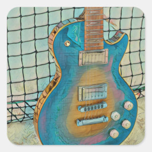Acoustic guitar player gift square sticker