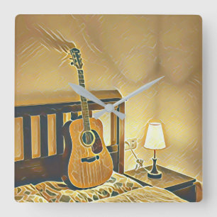 Acoustic guitar player gift square wall clock