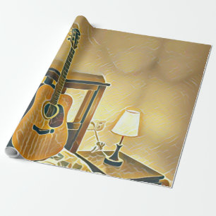 Acoustic guitar player gift wrapping paper