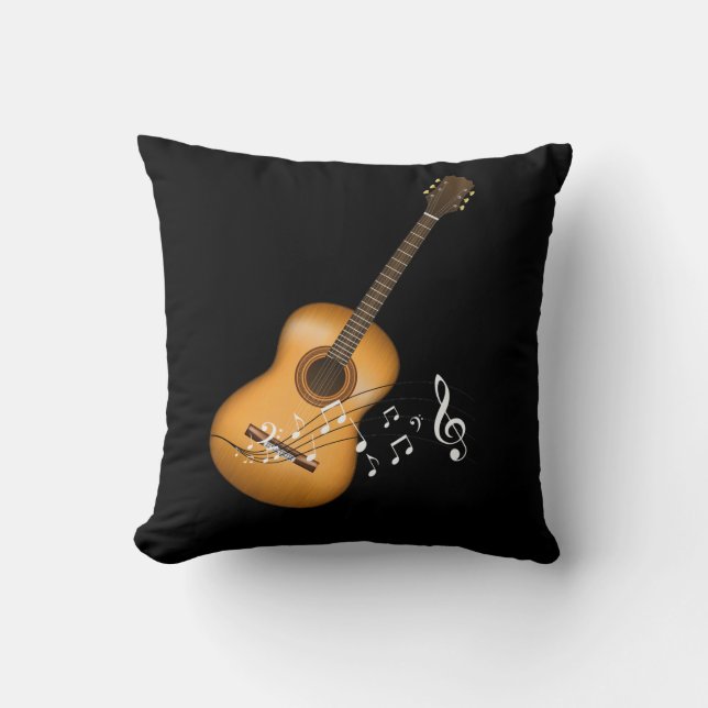 Acoustic Guitar Player Musical Notes Art Musician Cushion (Front)