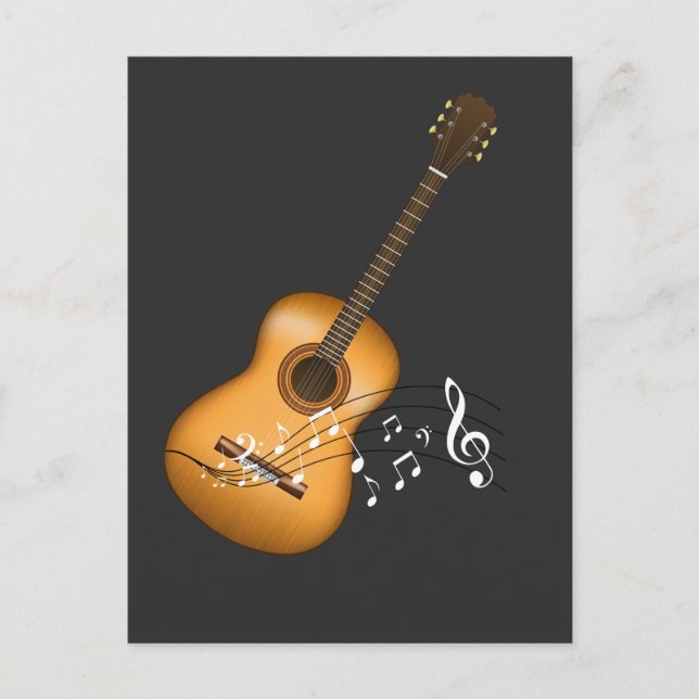 Acoustic Guitar Player Musical Notes Art Musician Postcard (Front)