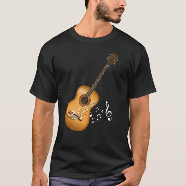 Acoustic Guitar Player Musical Notes Art Musician T-Shirt (Front)