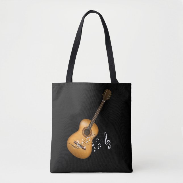 Acoustic Guitar Player Musical Notes Art Musician Tote Bag (Front)
