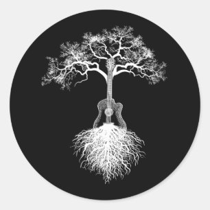 Acoustic Guitar Player Nature Tree Musician Music  Classic Round Sticker