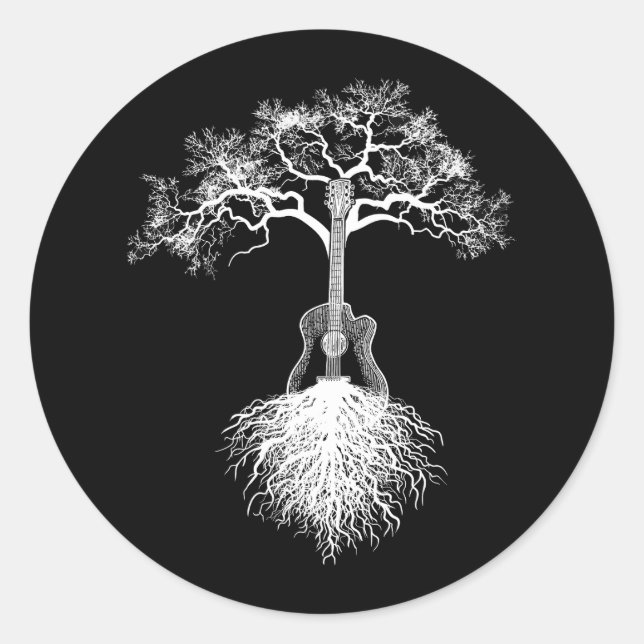 Acoustic Guitar Player Nature Tree Musician Music  Classic Round Sticker (Front)
