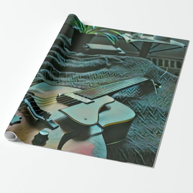 Acoustic guitar player wrapping paper (Unrolled)