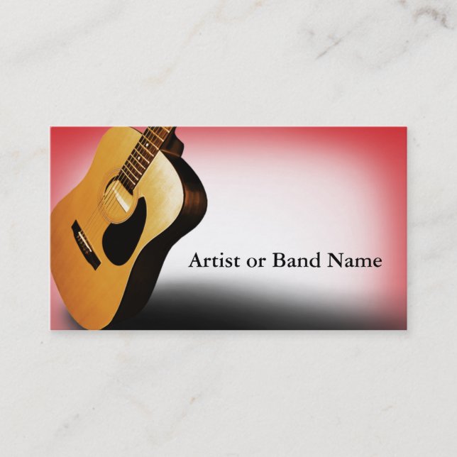 Acoustic Guitar Red Artist Business Cards (Front)