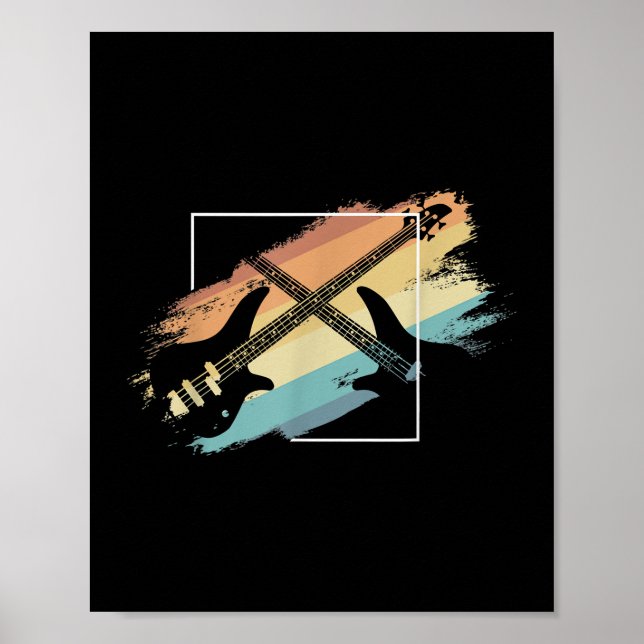 Acoustic Guitar Retro Music Player Musician Bass Poster (Front)