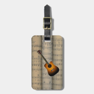 Acoustic Guitar ~ Rolled Sheet Music Background Luggage Tag