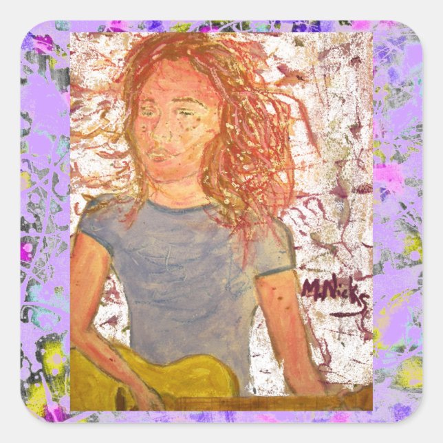 acoustic guitar sand sketch drip square sticker (Front)