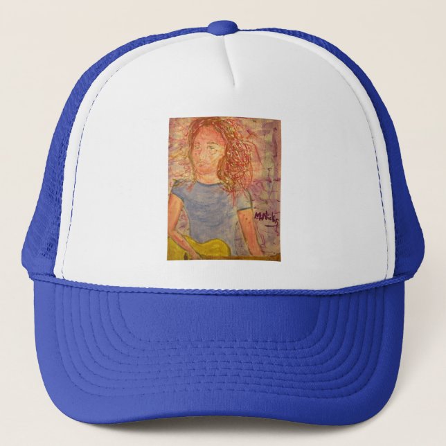 acoustic guitar sand sketch trucker hat (Front)