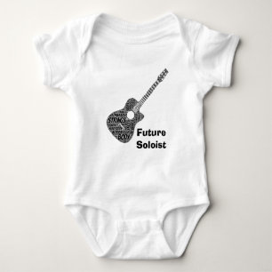 Acoustic Guitar Shaped Word Art Black Text Baby Bodysuit