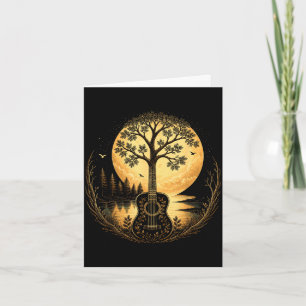 Acoustic guitar tree by the lake moon nature card
