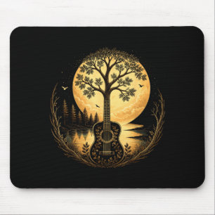 Acoustic guitar tree by the lake moon nature mouse mat