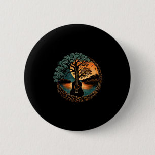 Acoustic guitar tree by the lake nature music 6 cm round badge