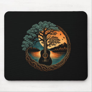 Acoustic guitar tree by the lake nature music mouse mat