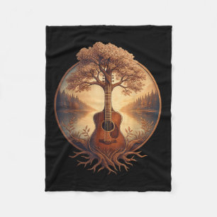 Acoustic Guitar Tree Lake Guitarist Country Music Fleece Blanket
