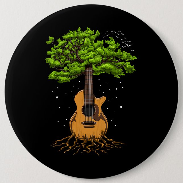 Acoustic Guitar Tree Of Life 6 Cm Round Badge (Front)