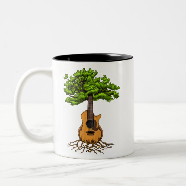 Acoustic Guitar Tree Of Life Two-Tone Coffee Mug (Left)