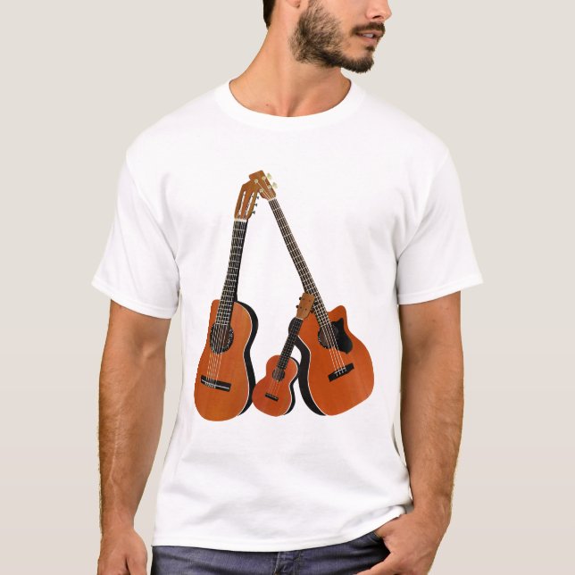 Acoustic Guitar Ukulele and Acoustic Bass T-Shirt (Front)
