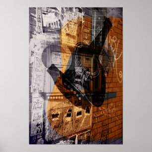 acoustic guitar urban collage poster