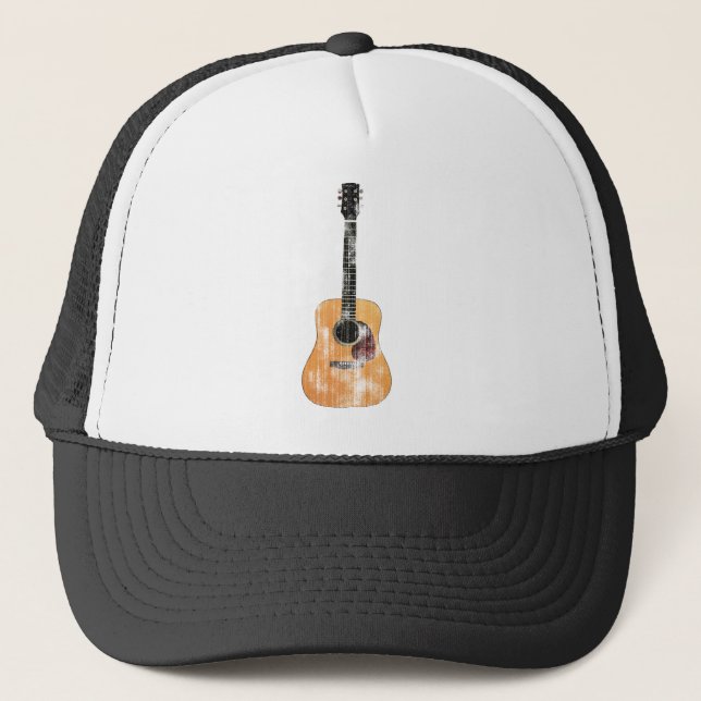 Acoustic Guitar vertical distressed Trucker Hat (Front)