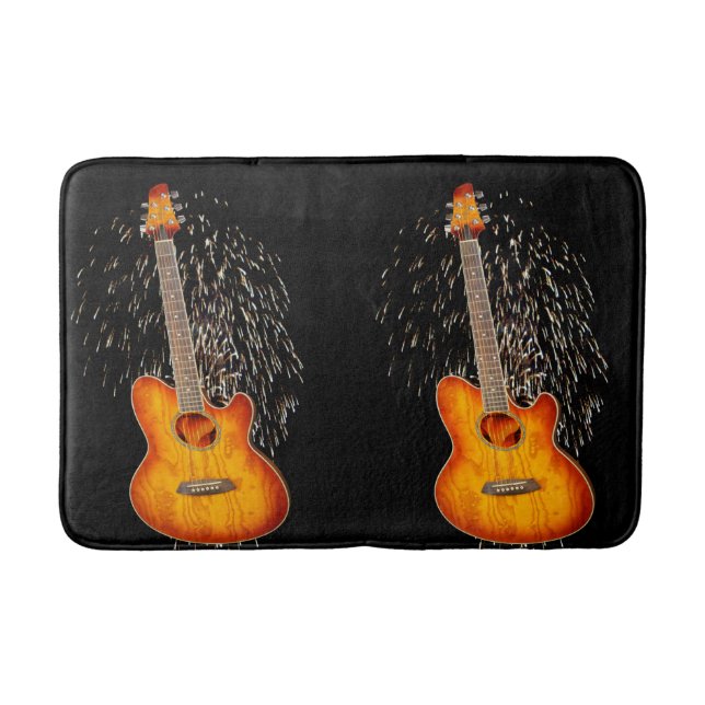 Acoustic Guitar With Fire Works, Bath Mat (Front)
