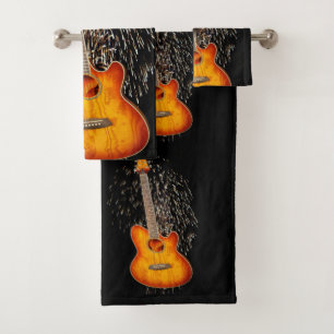 Acoustic Guitar With Fireworks, Bath Towel Set