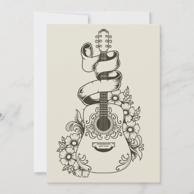 Acoustic Guitar With Flower Ornament Invitation (Front)