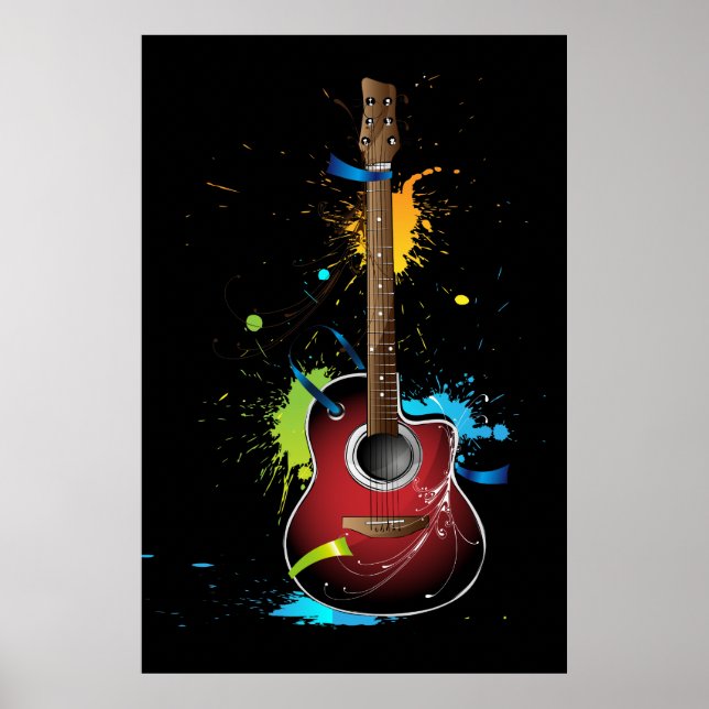 Acoustic guitar with paint splatters poster (Front)
