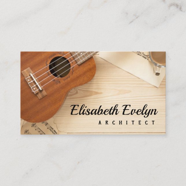 acoustic guitar with wooden background business card (Front)